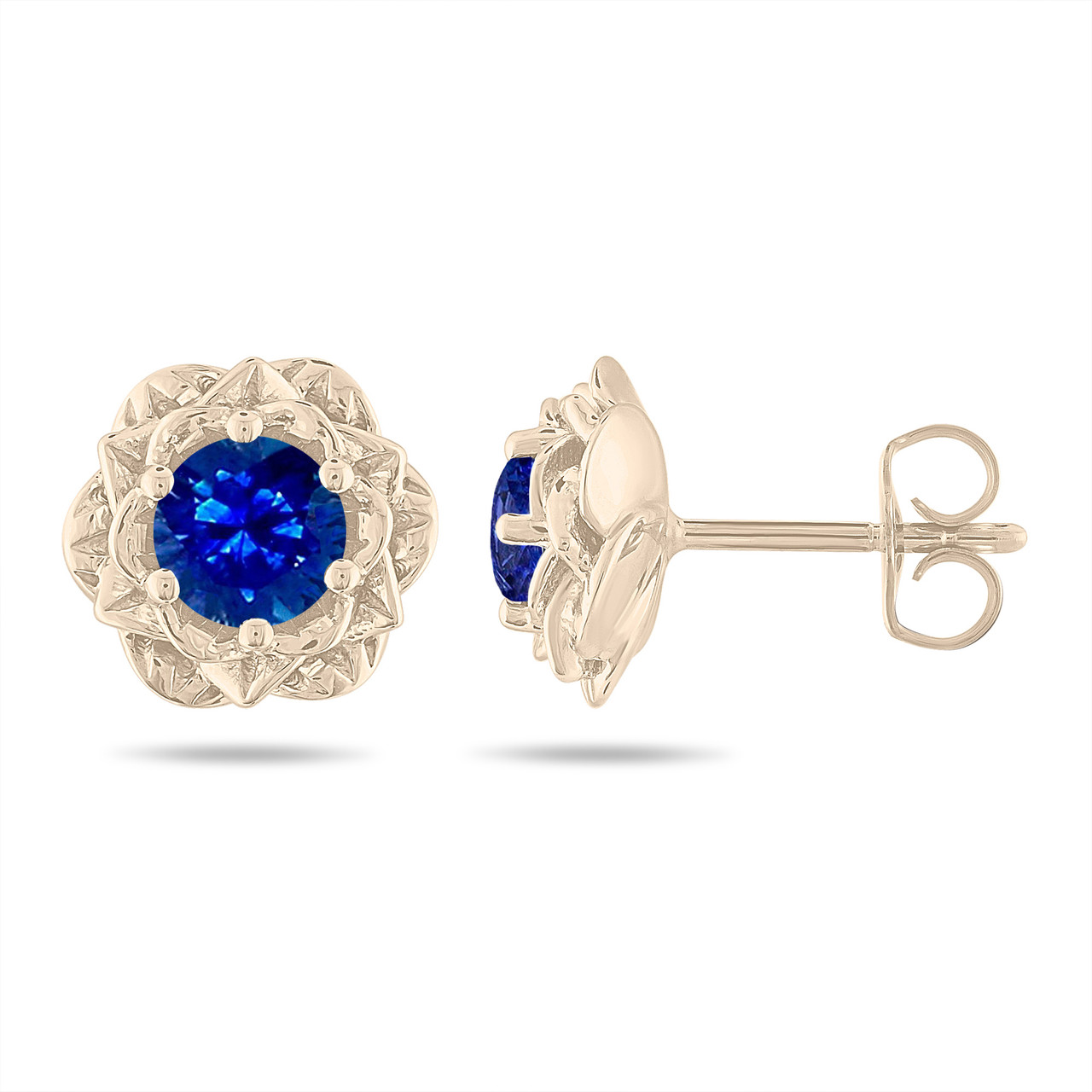 Eternity 2ct Sapphire and Moissanite Halo 18K Yellow Gold Stud Earrings:Jian  London:18K Gold Earrings